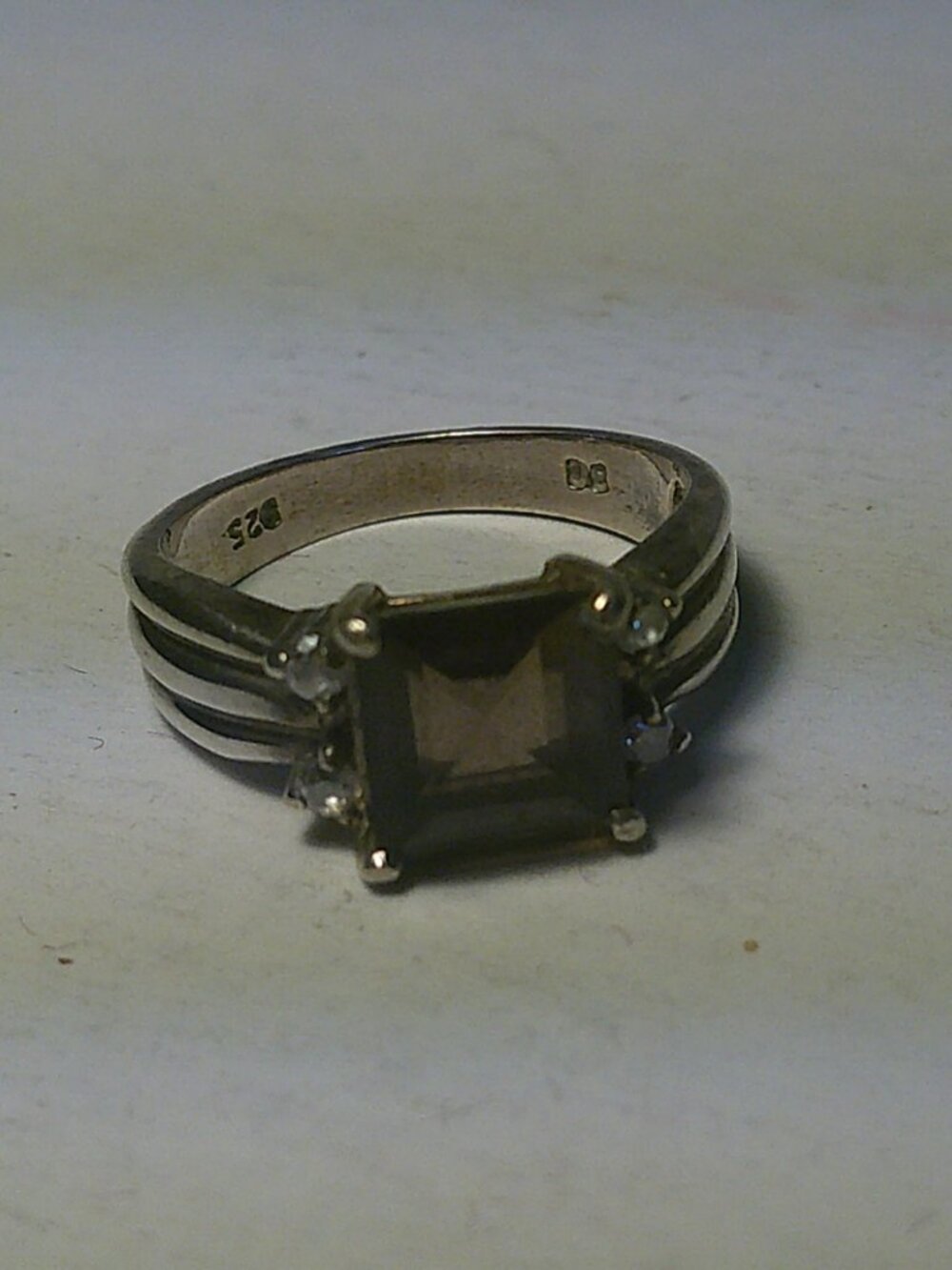 925 Sterling Silver Smokey Quartz Emerald Cut Ring Size 7.5 - SB6 D3